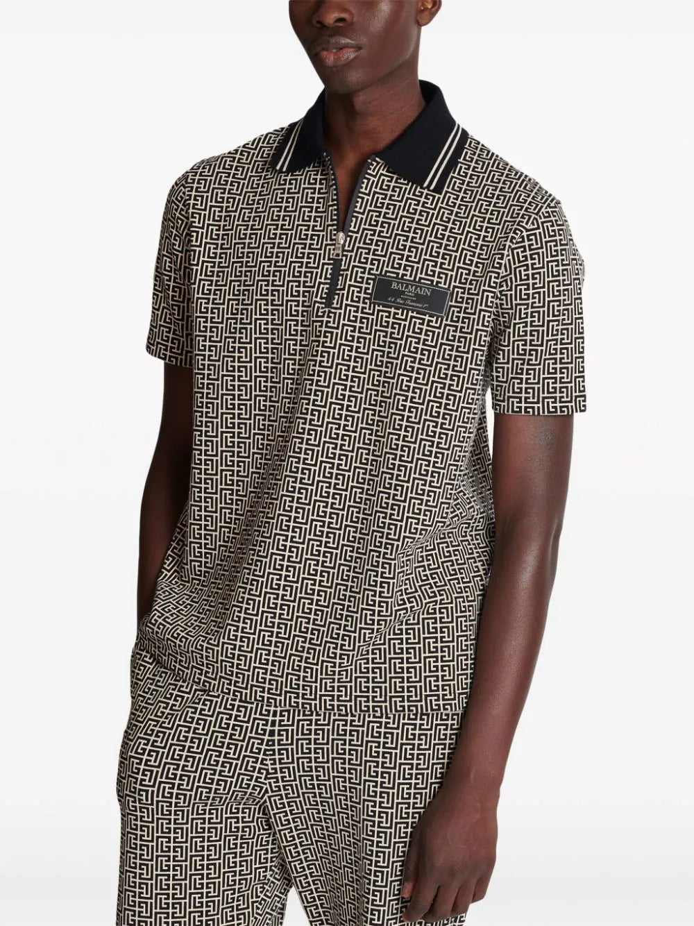 Balmain monogram jacquard zipped polo shirt