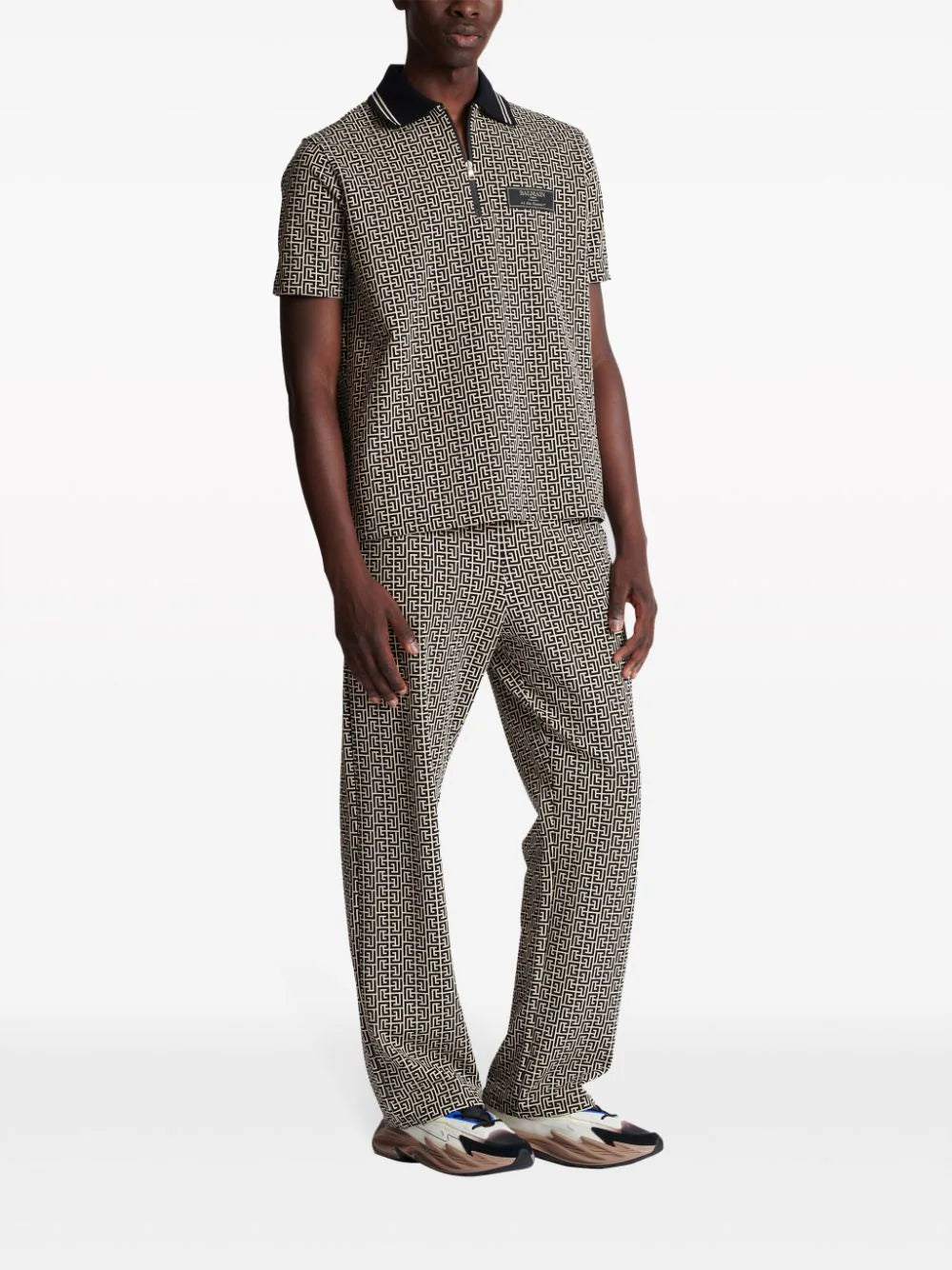 Balmain monogram jacquard zipped polo shirt