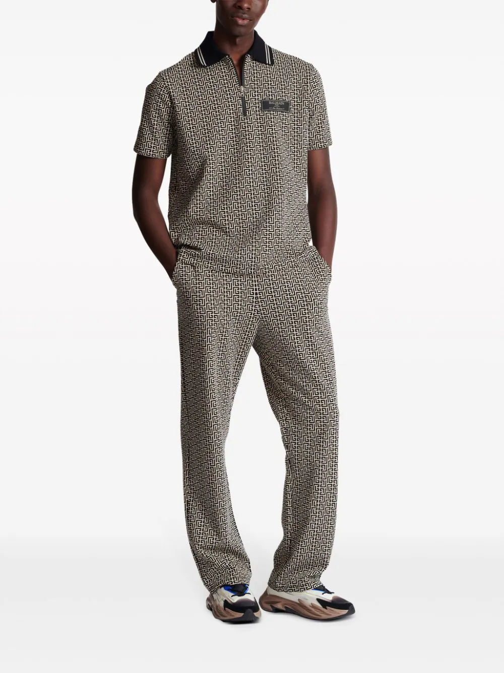 Balmain monogram jacquard zipped polo shirt