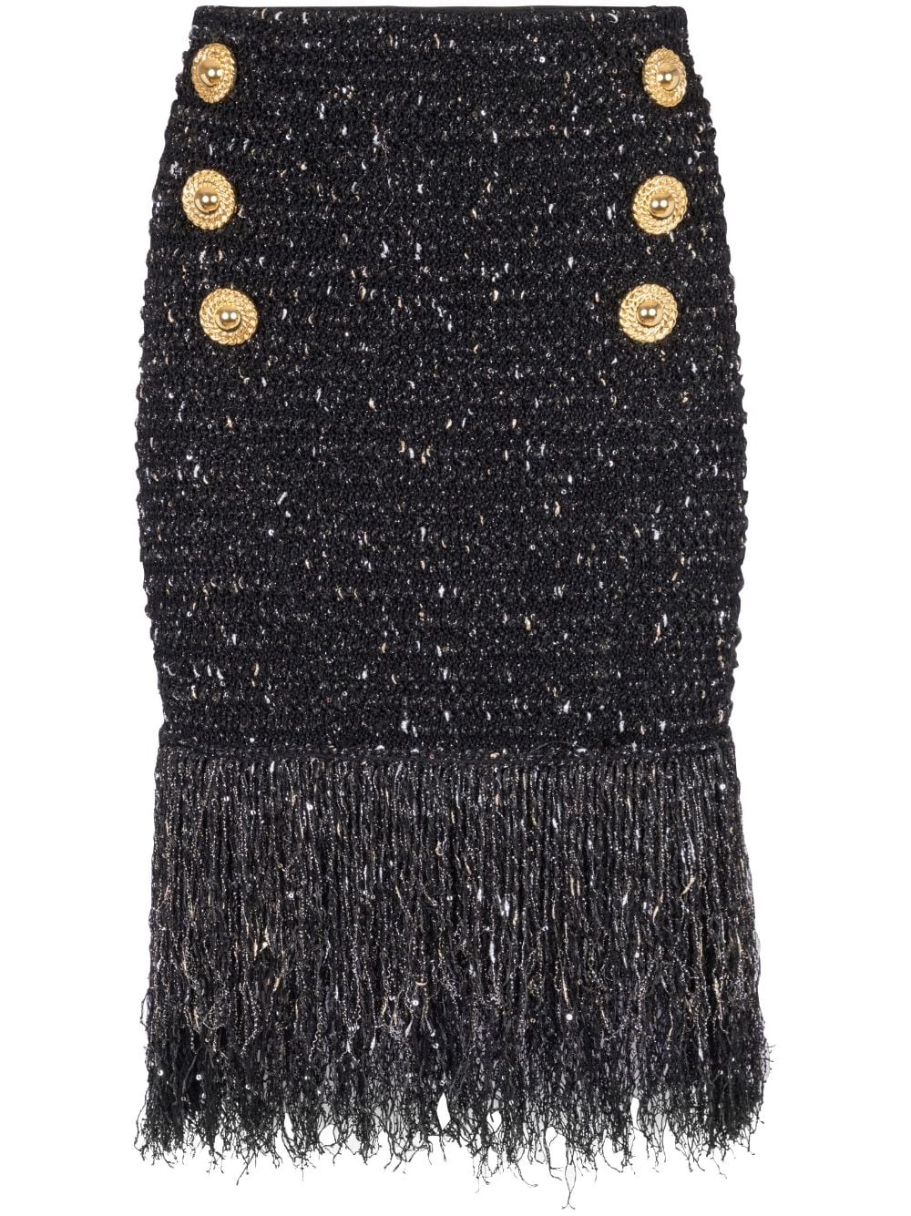 Balmain  6-Button fringed tweed skirt