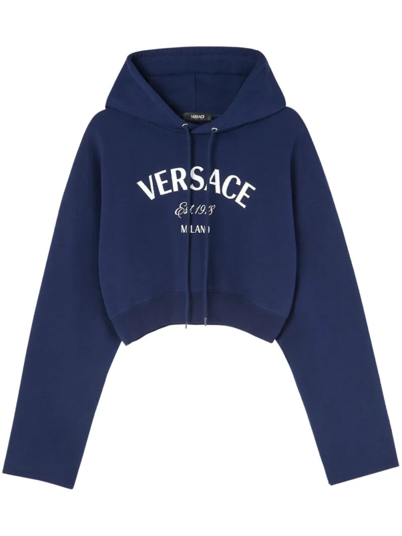 Versace  logo-embroidered drawstring cropped hoodie