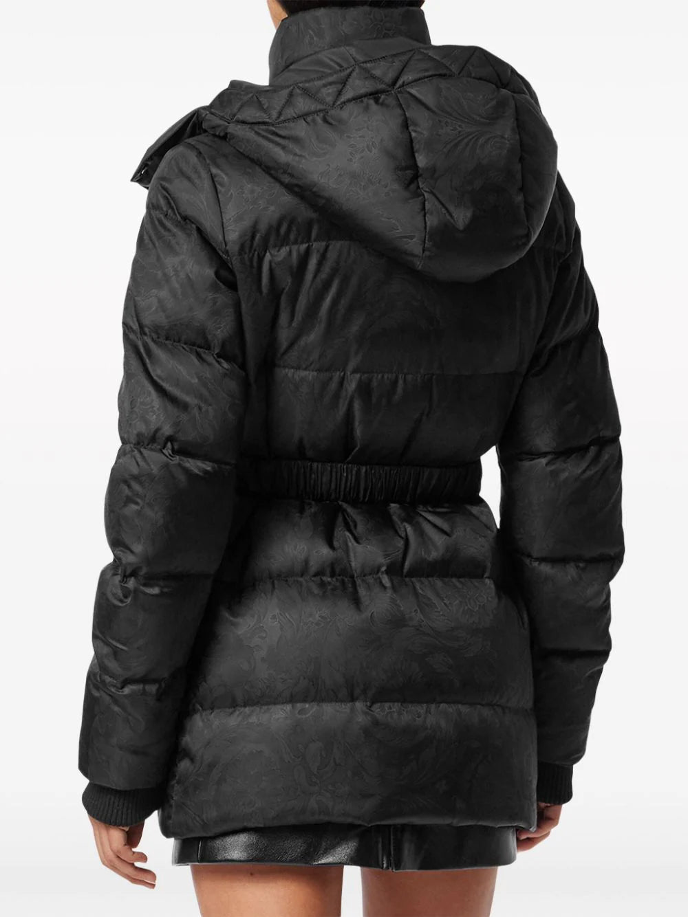 Versace Barocco-print belted puffer jacket