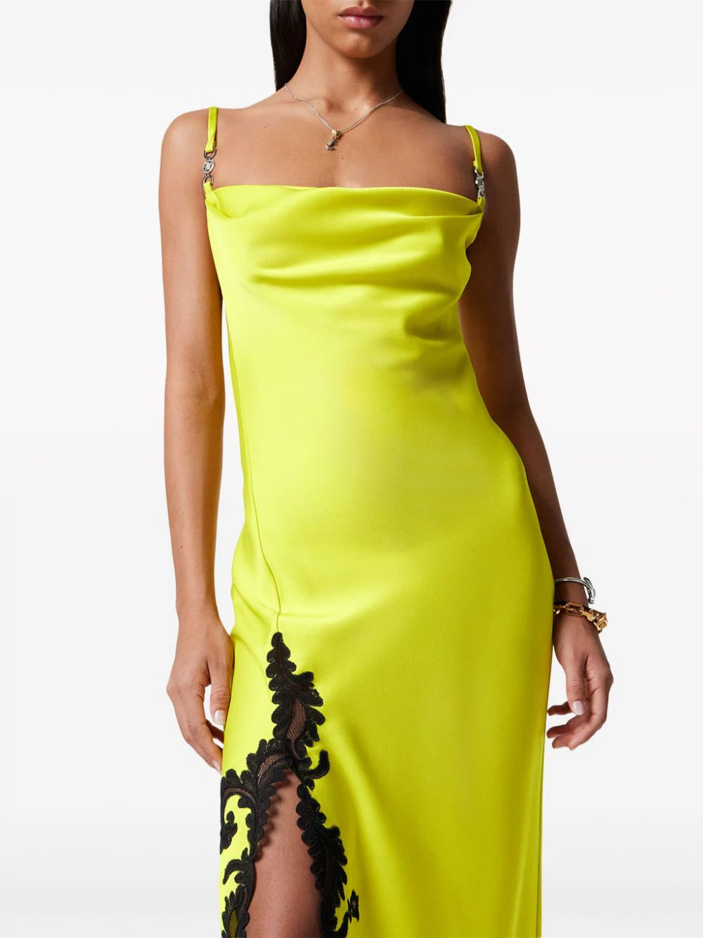 Versace  Barocco-lace embellished satin midi dress