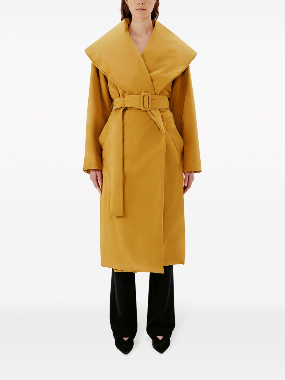 Another Tomorrow  wrap-design belted puffer jackets