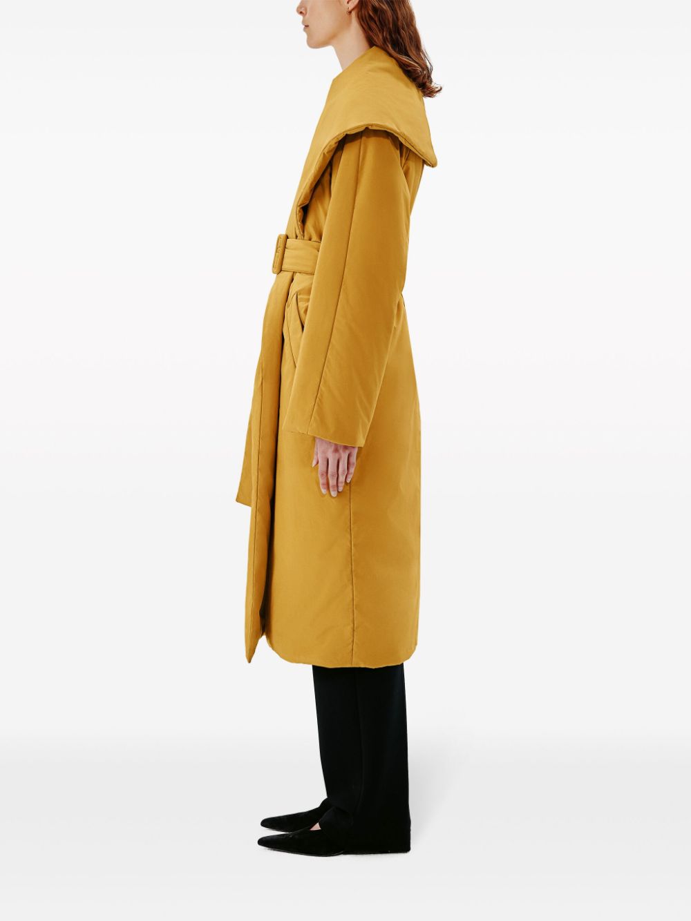 Another Tomorrow  wrap-design belted puffer jackets