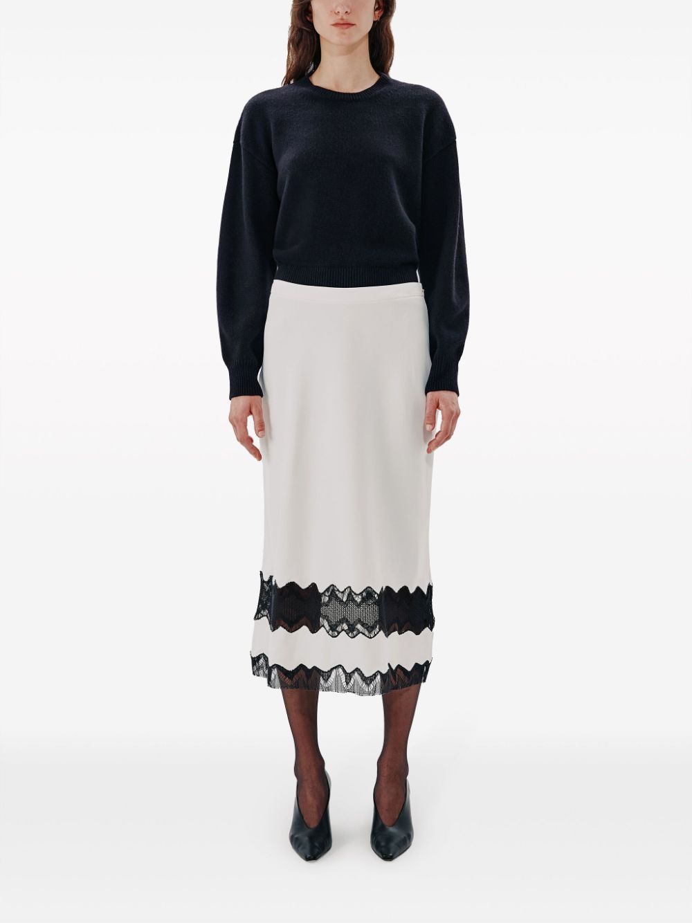 Another Tomorrow  lace high-waist midi skirt