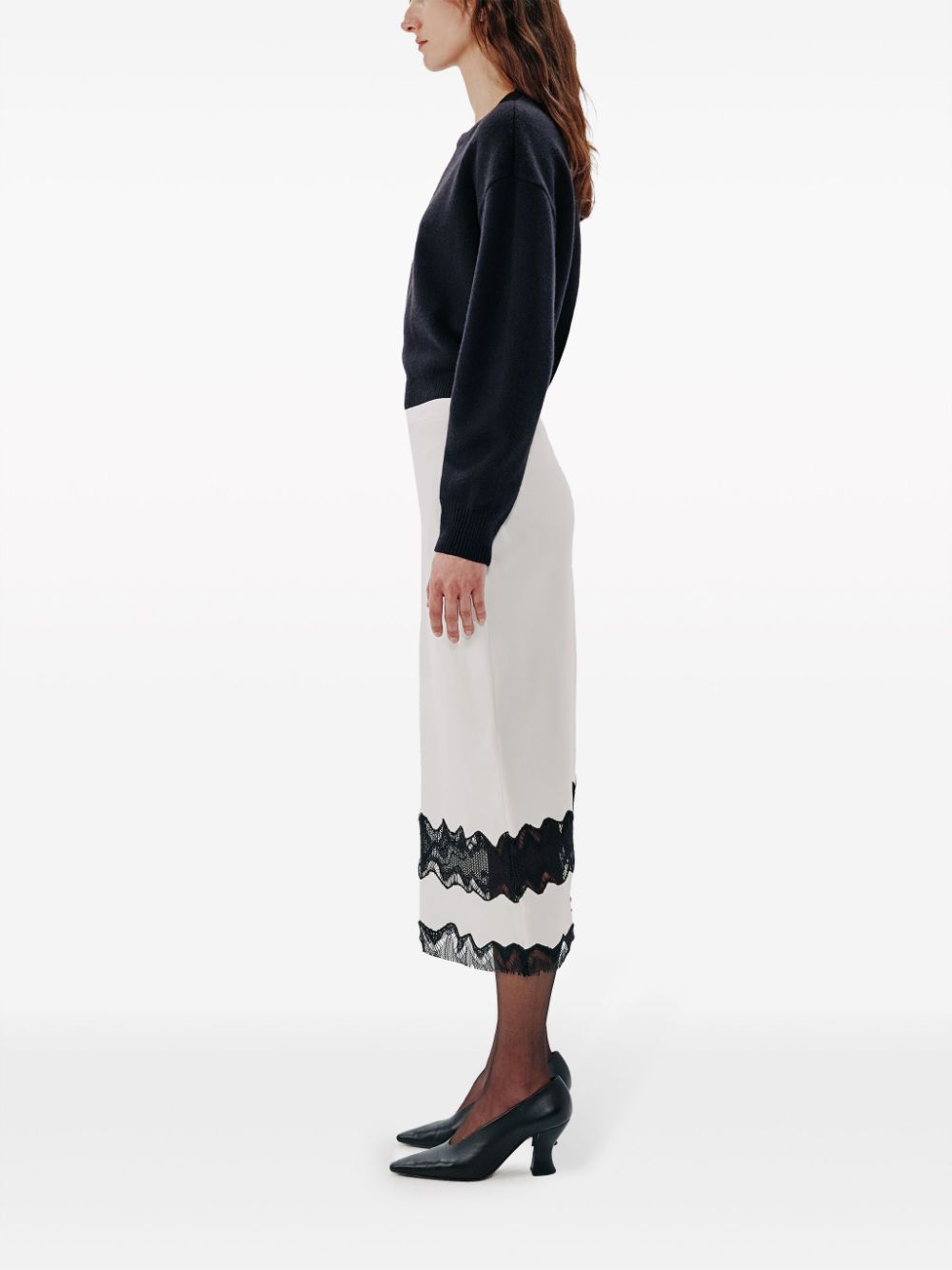 Another Tomorrow  lace high-waist midi skirt