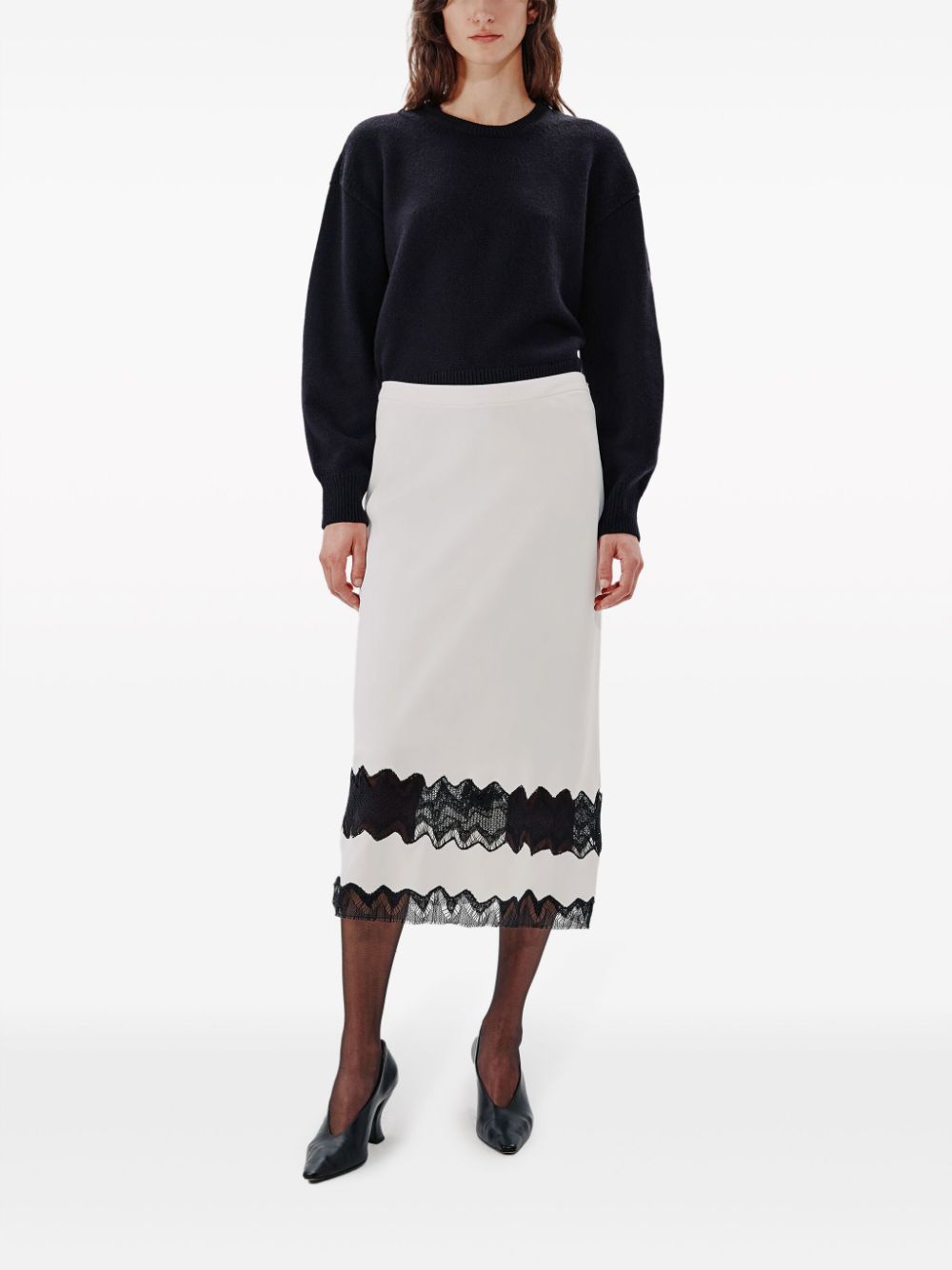 Another Tomorrow  lace high-waist midi skirt