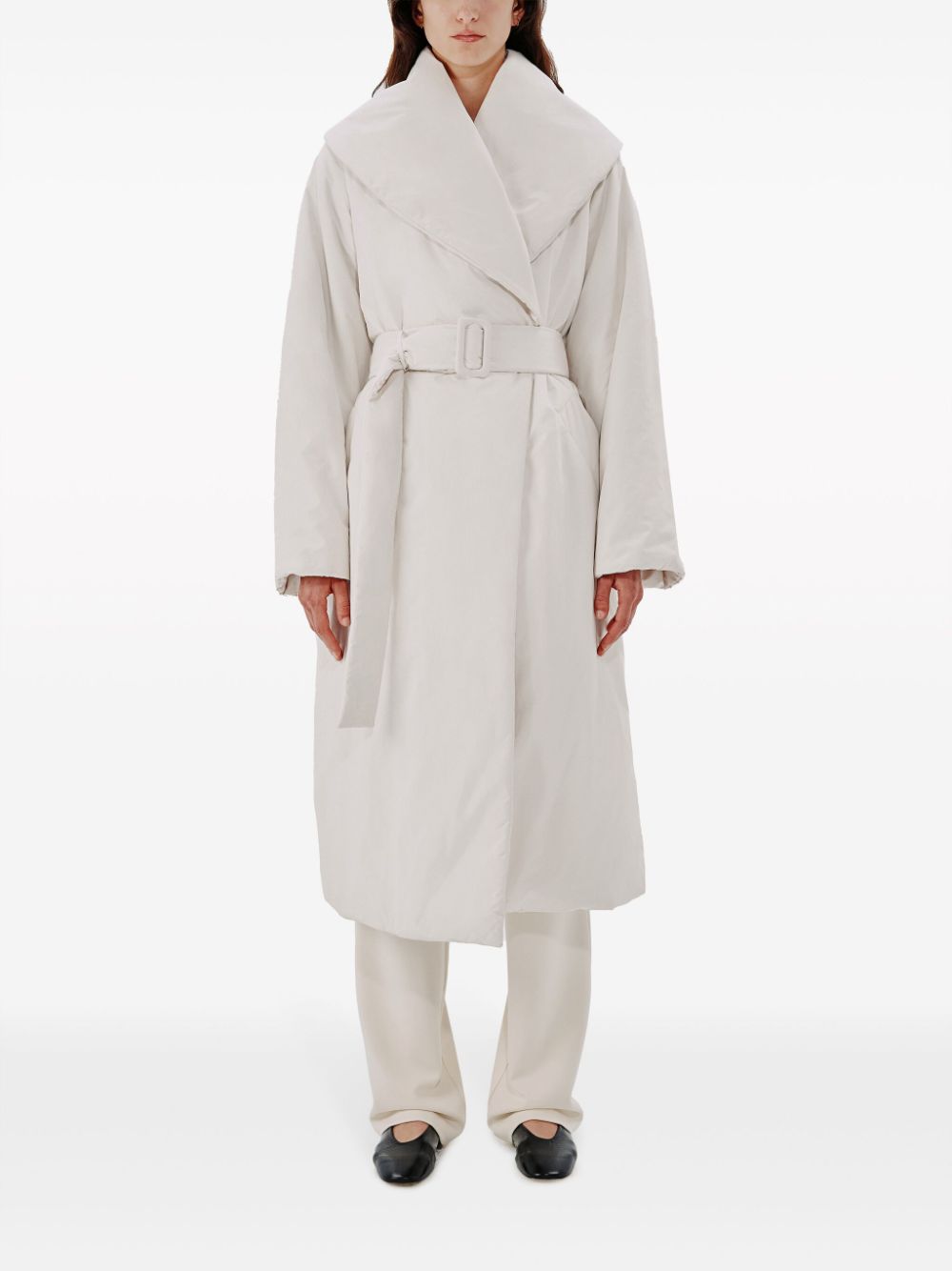 Another Tomorrow  wrap-design belted puffer jackets