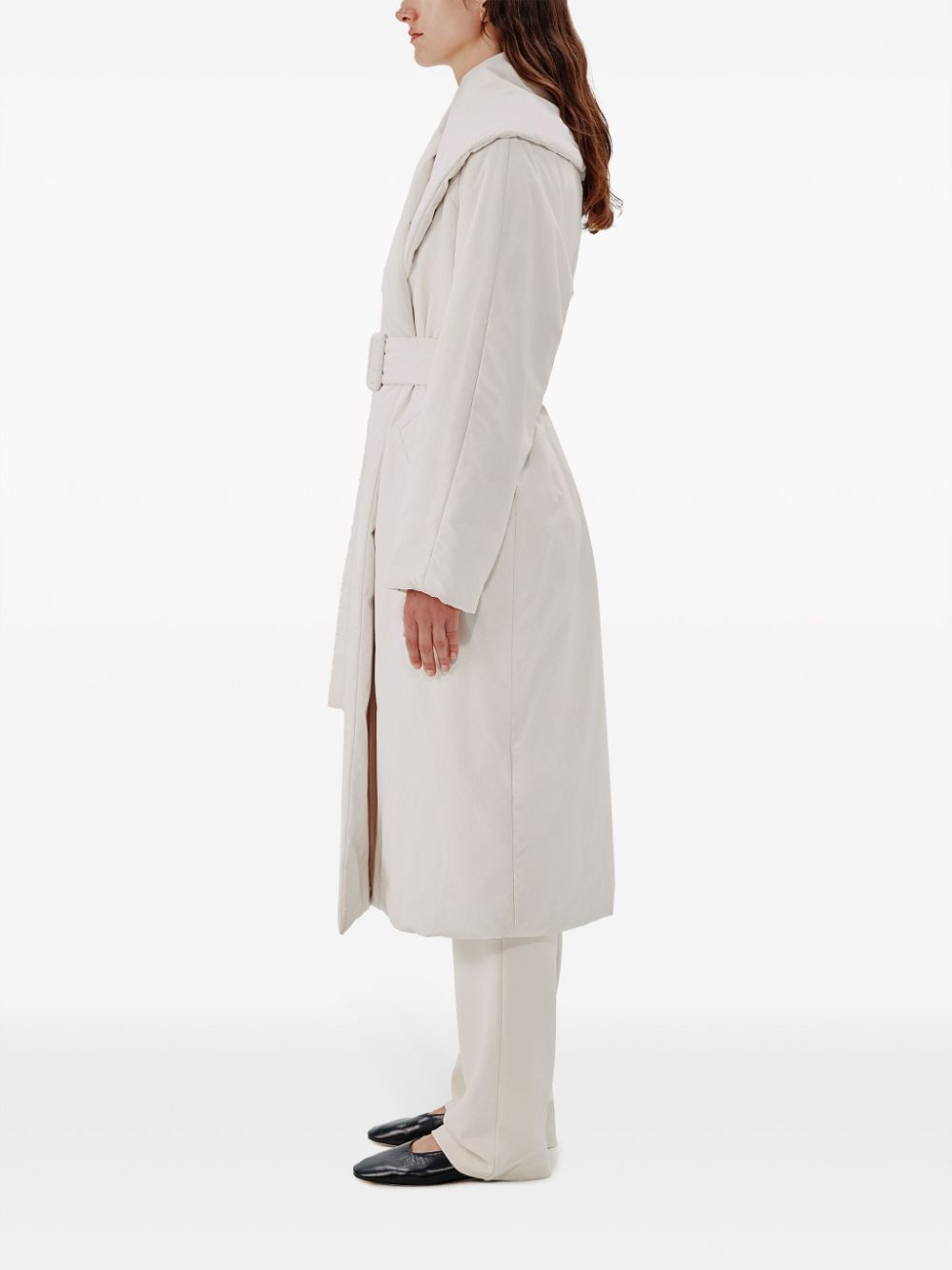 Another Tomorrow  wrap-design belted puffer jackets