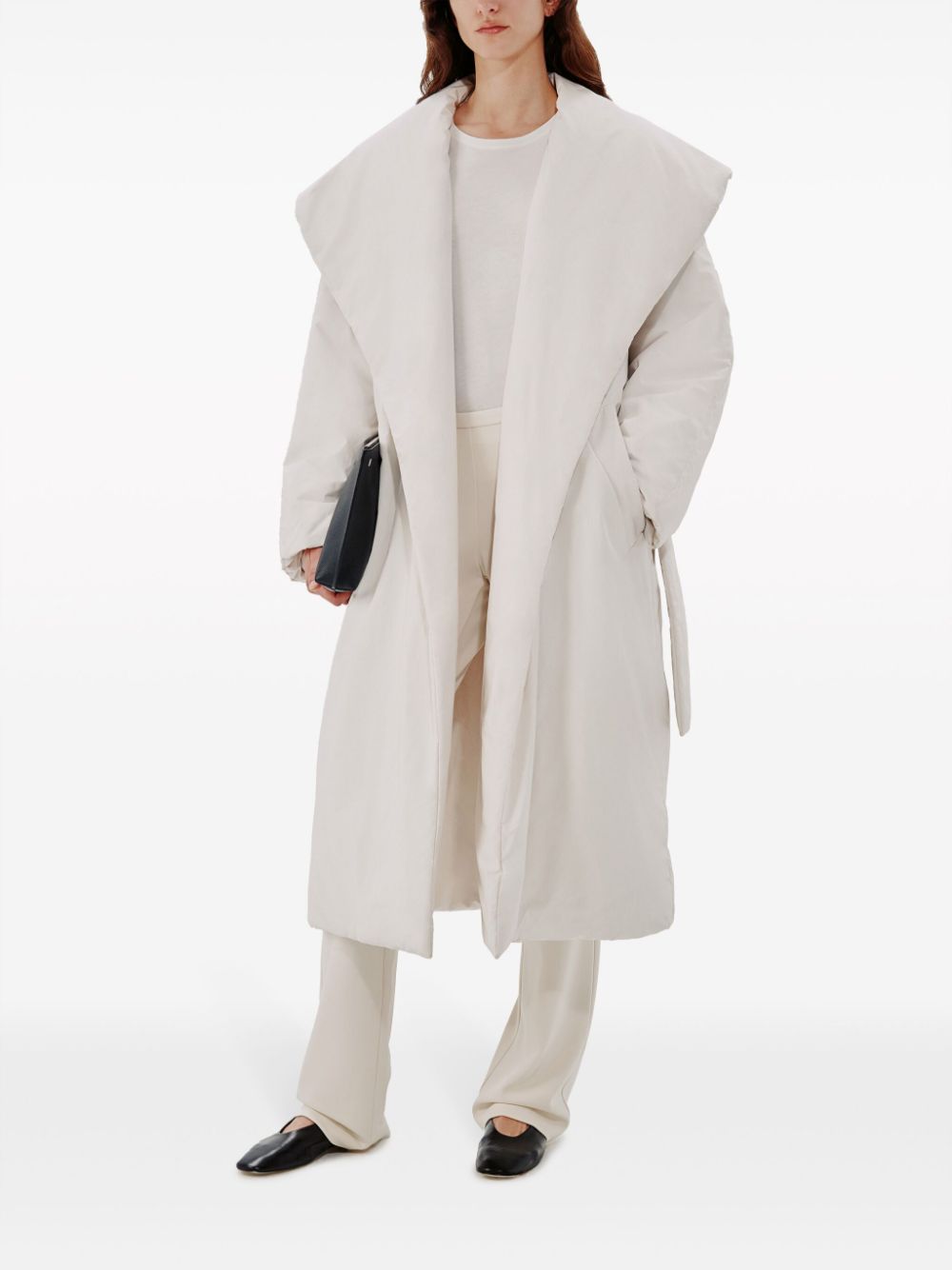 Another Tomorrow  wrap-design belted puffer jackets