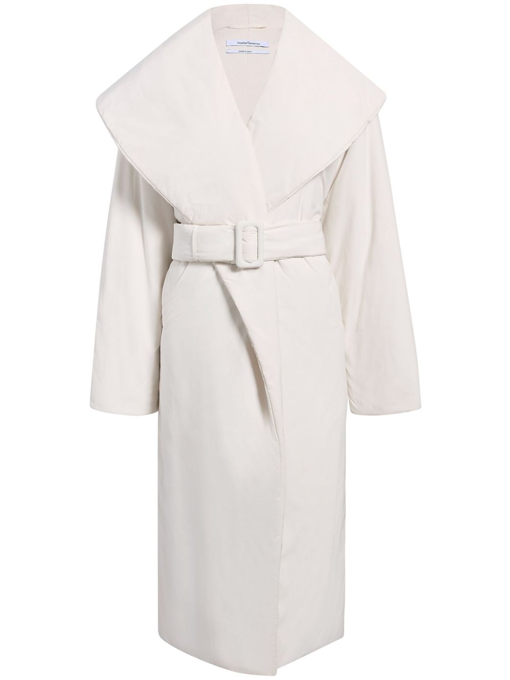 Another Tomorrow  wrap-design belted puffer jackets