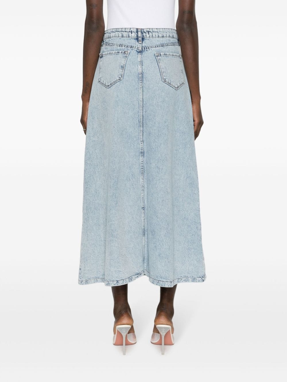 Ana Radu  crystal-embellished washed denim midi skirt