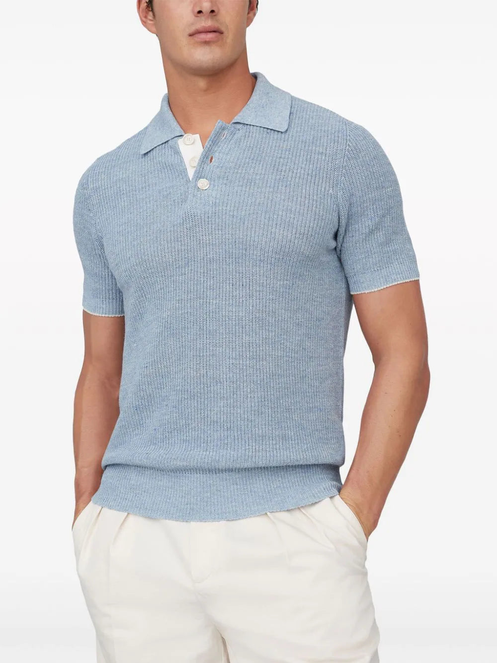 Brunello Cucinelli  mélange ribbed-knit polo shirt