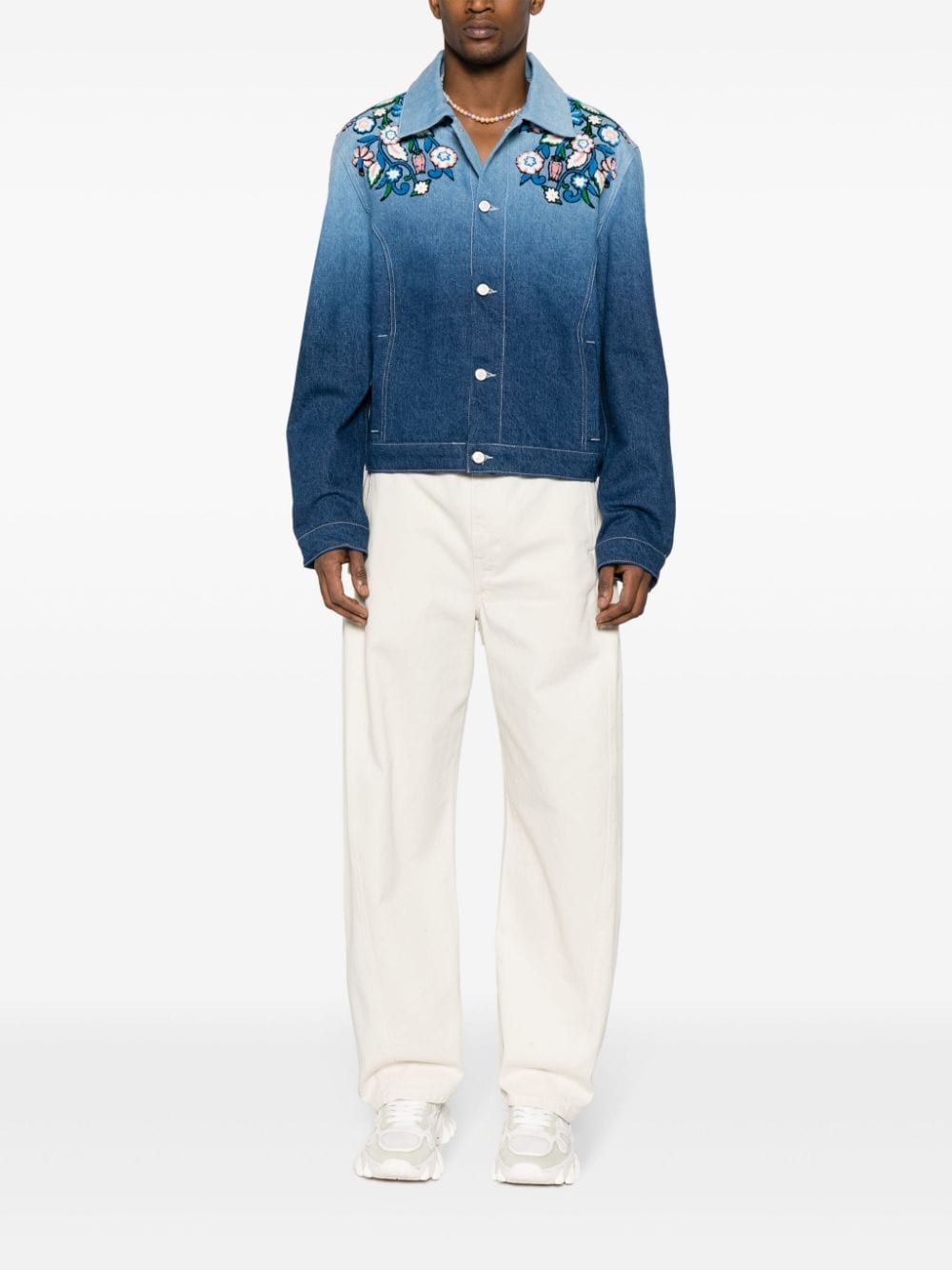 Casablanca floral-embroidered ombré denim jacket