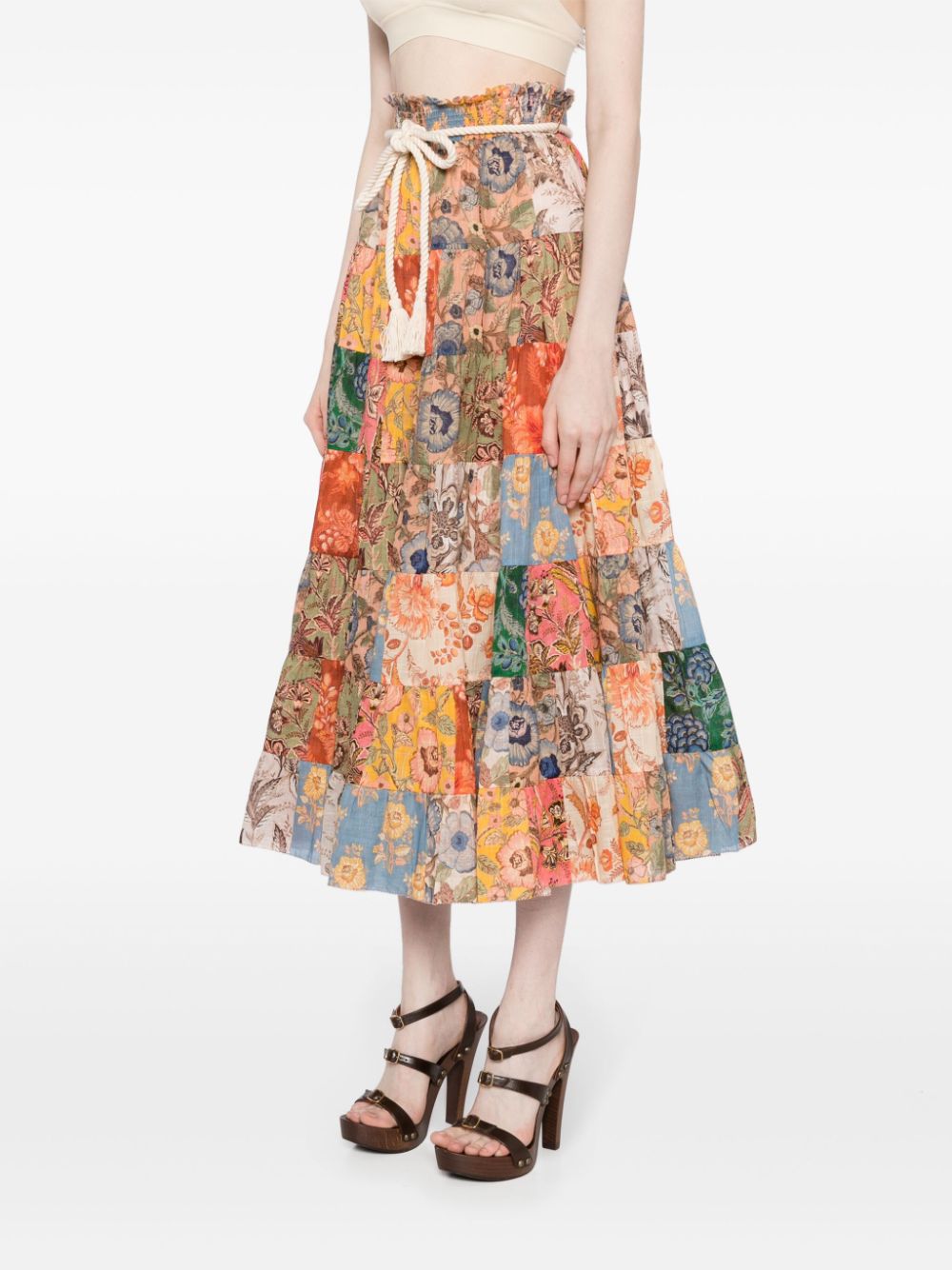 ZIMMERMANN  Junie patchwork cotton midi skirt
