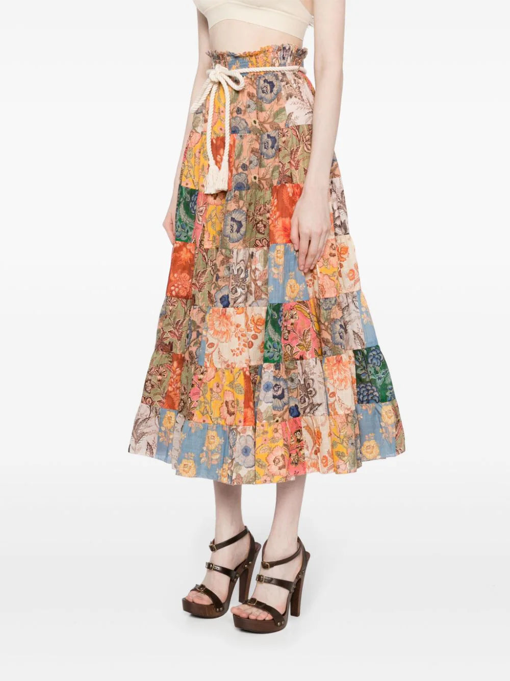 ZIMMERMANN Junie patchwork cotton midi skirt