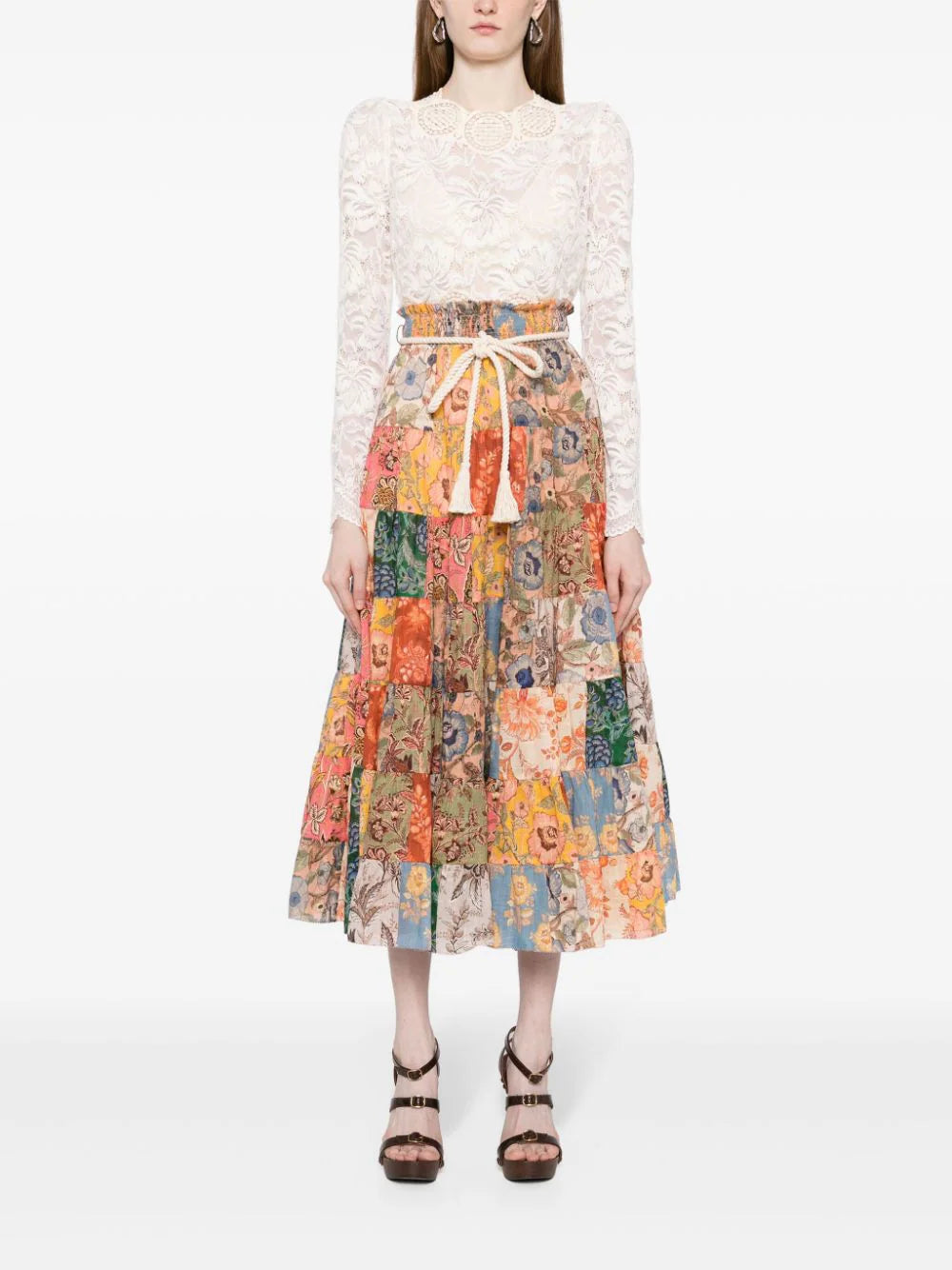 ZIMMERMANN Junie patchwork cotton midi skirt