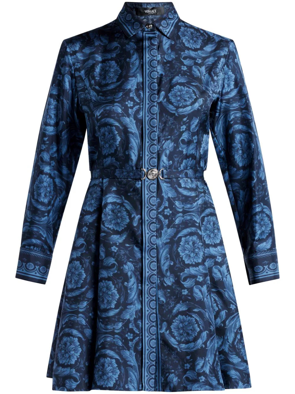 Versace  Barocco-print belted silk shirtdress