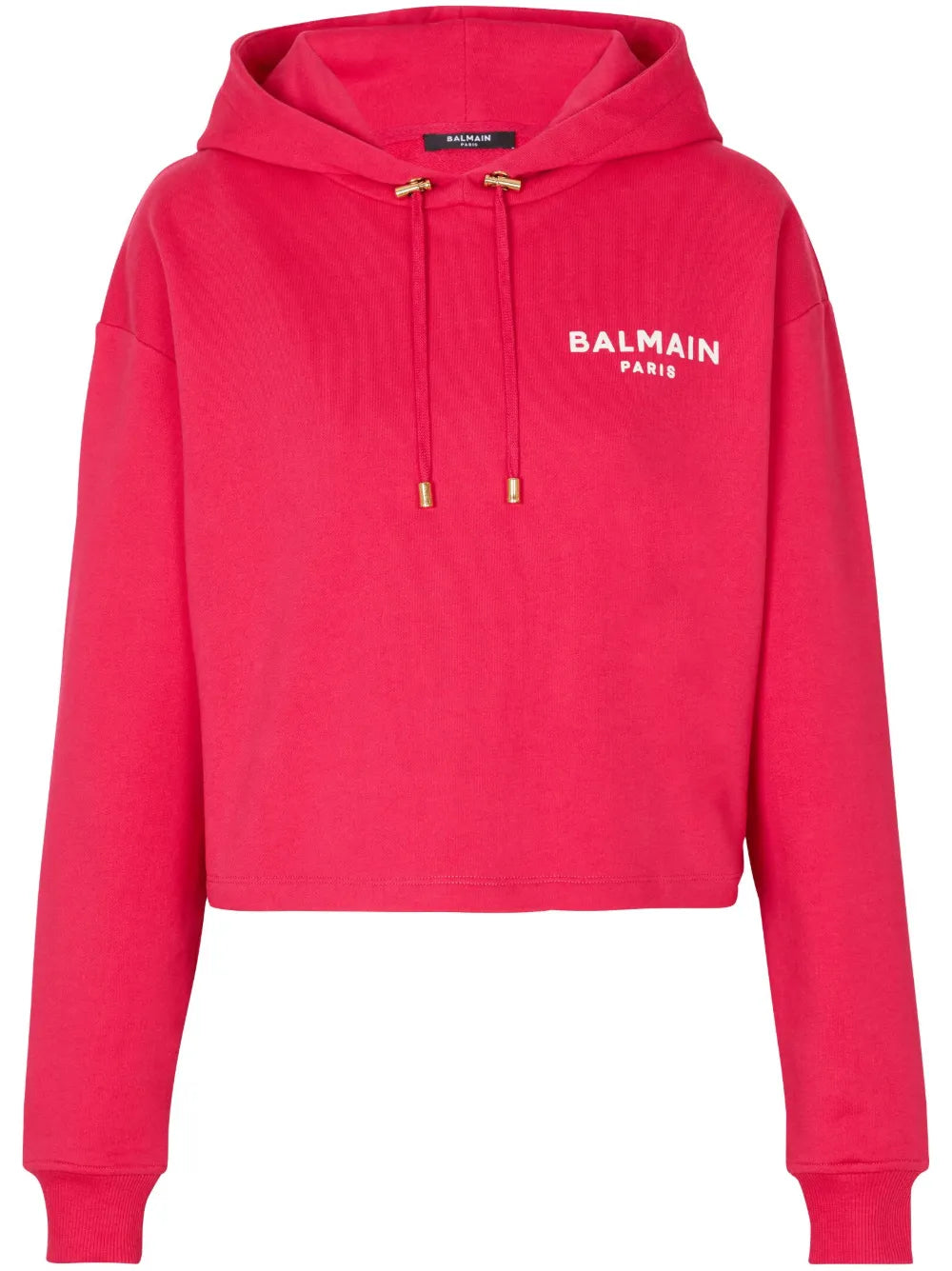 Balmain  logo-flocked cropped hoodie