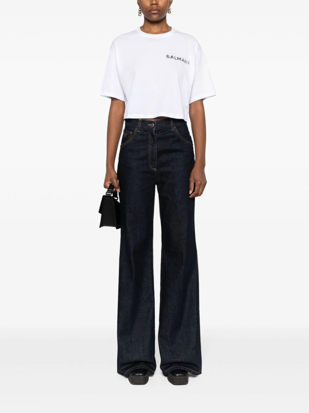Balmain  logo-appliqué cropped T-shirt