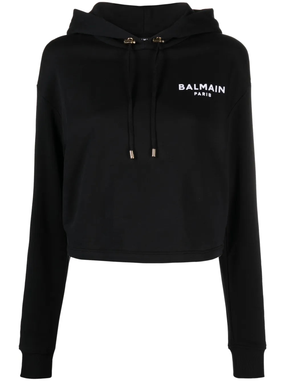 Balmain  logo-flocked cropped hoodie
