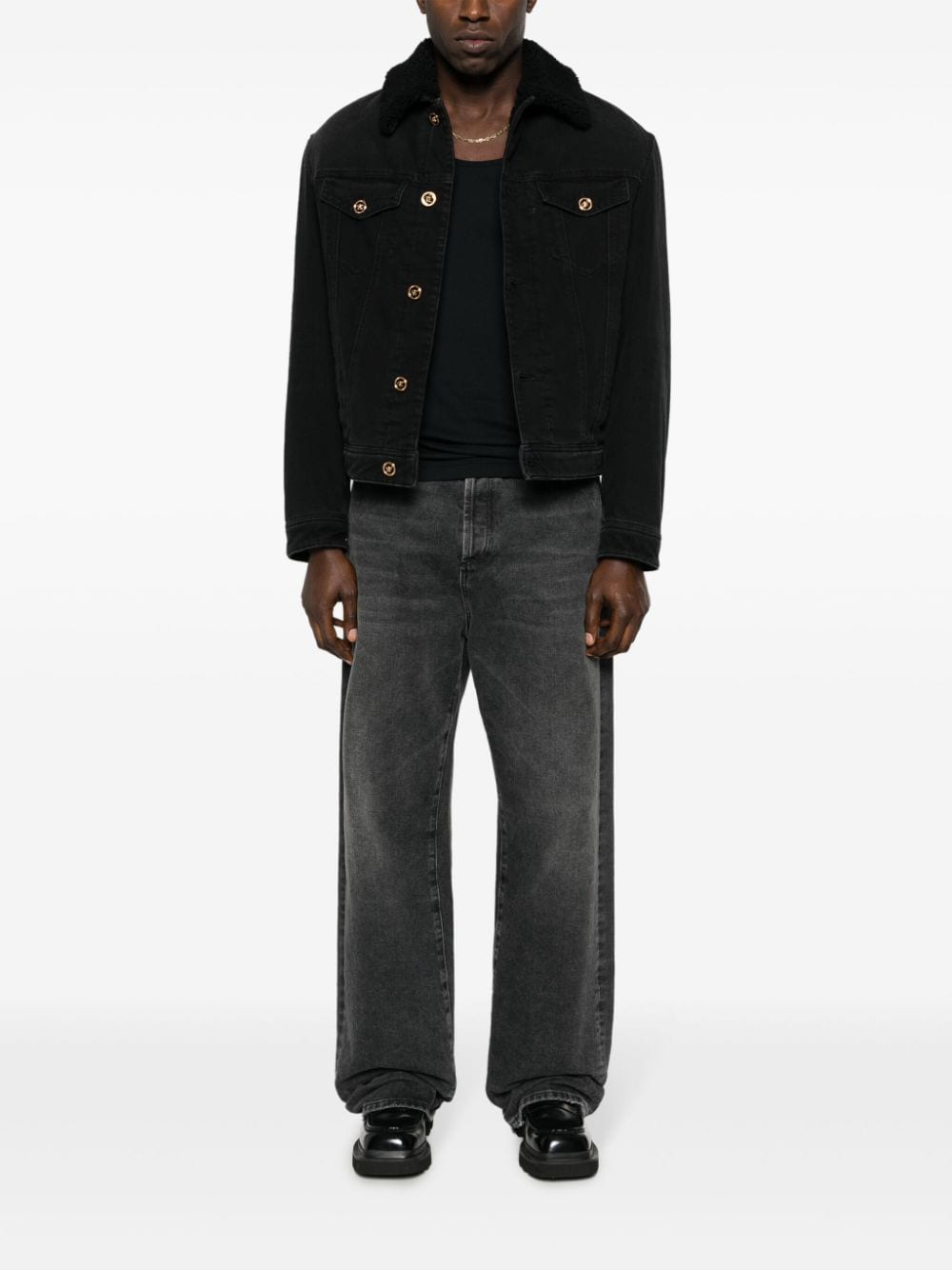 Versace shearling-collar denim jacket