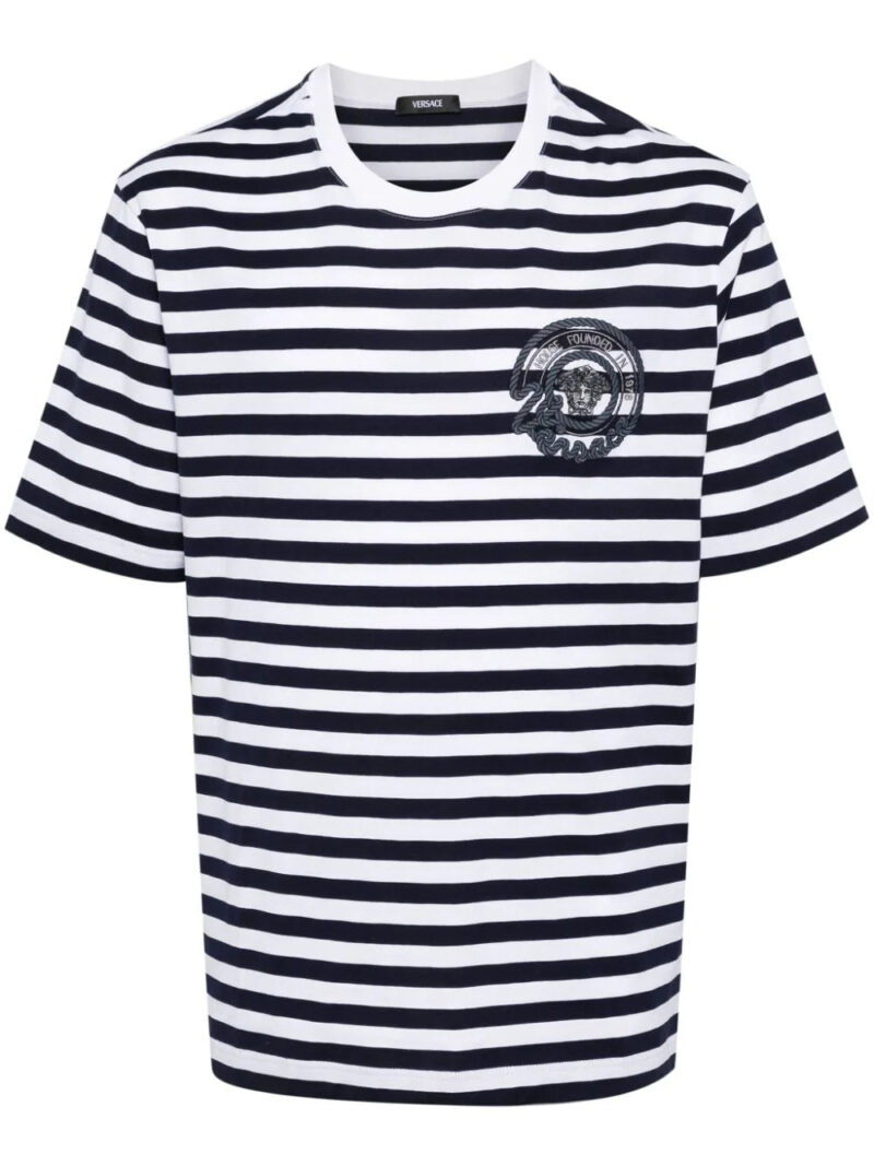 Versace  Medusa-embroidered striped T-shirt