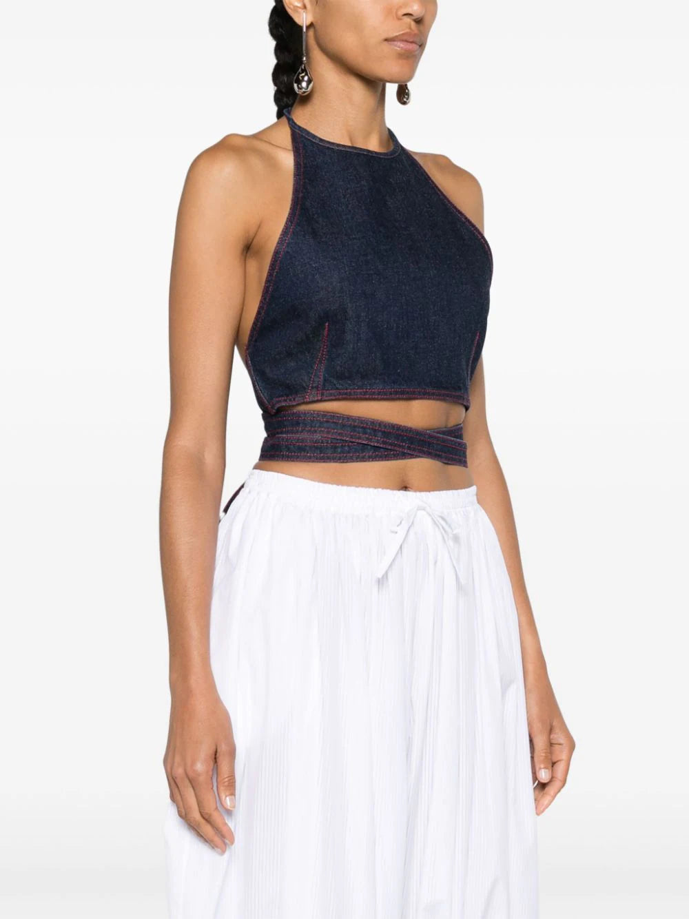 Alaïa halterneck denim crop top