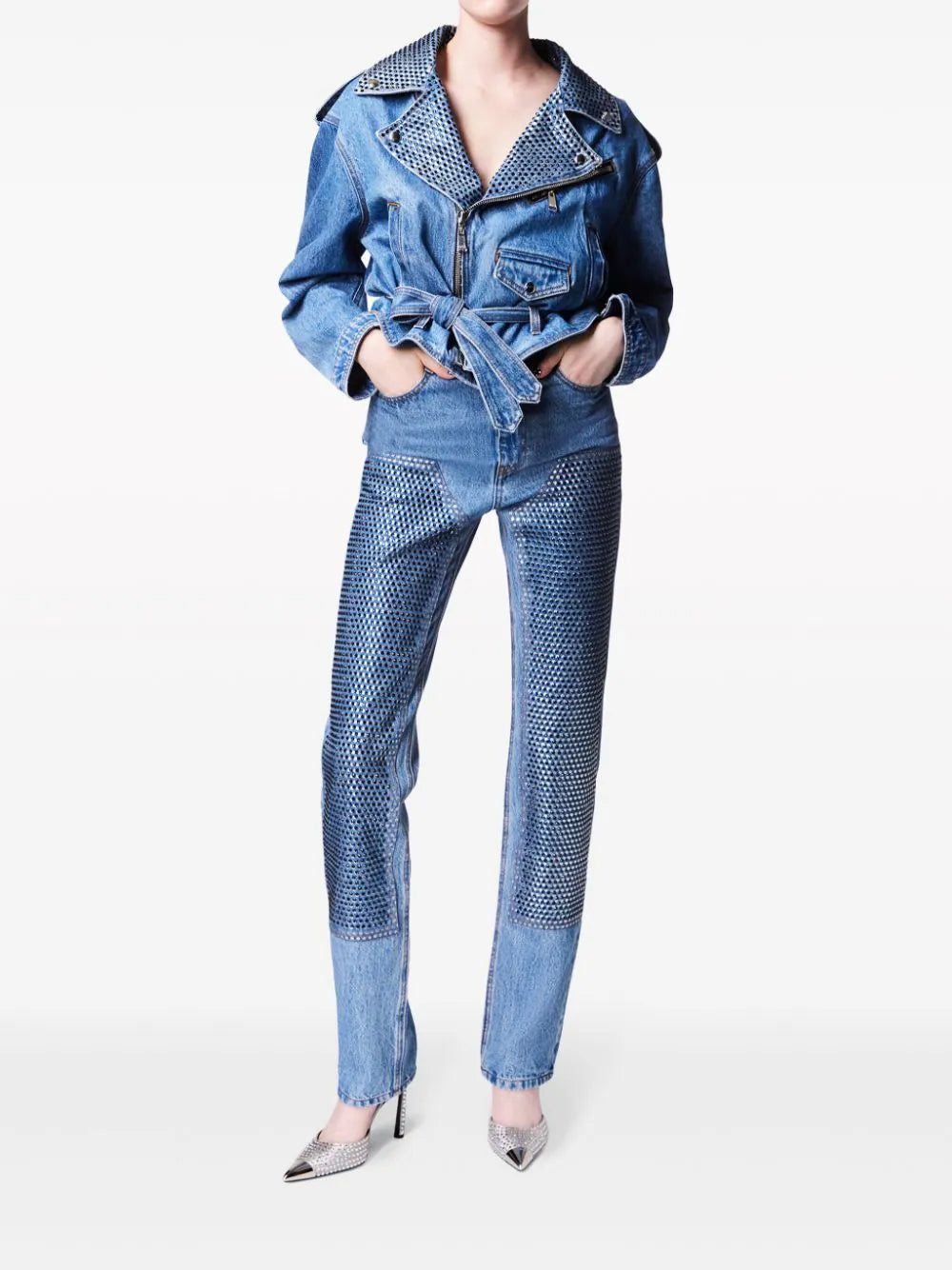AREA  crystal-embellished denim jacket
