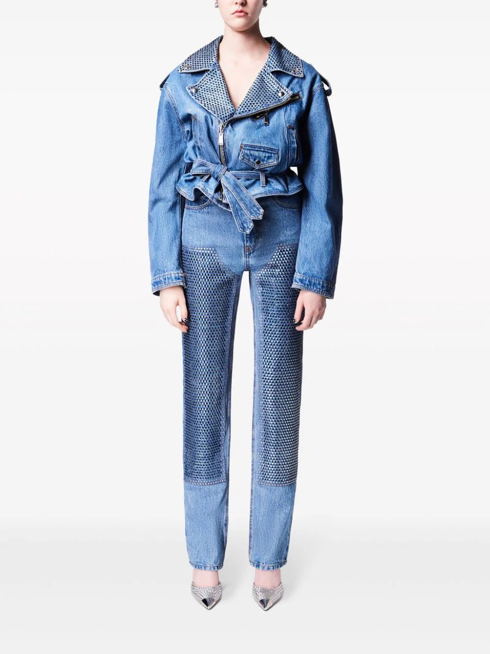 AREA  crystal-embellished denim jacket