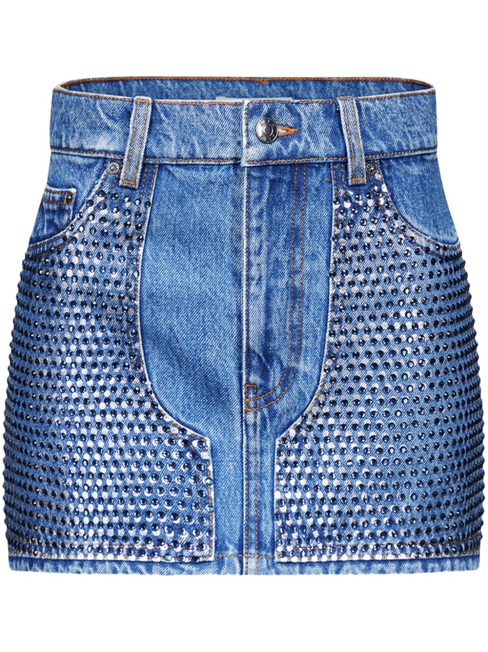 AREA  crystal-embellished denim miniskirt