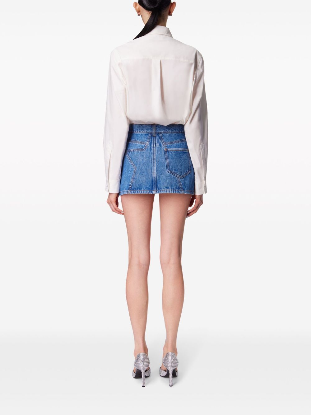AREA  crystal-embellished denim miniskirt