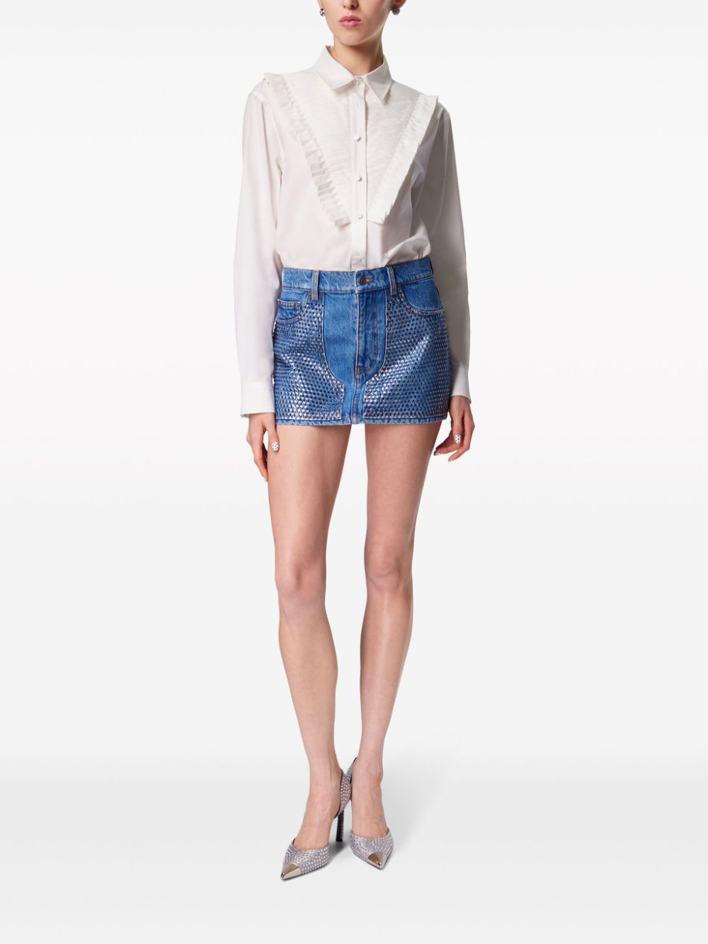 AREA  crystal-embellished denim miniskirt