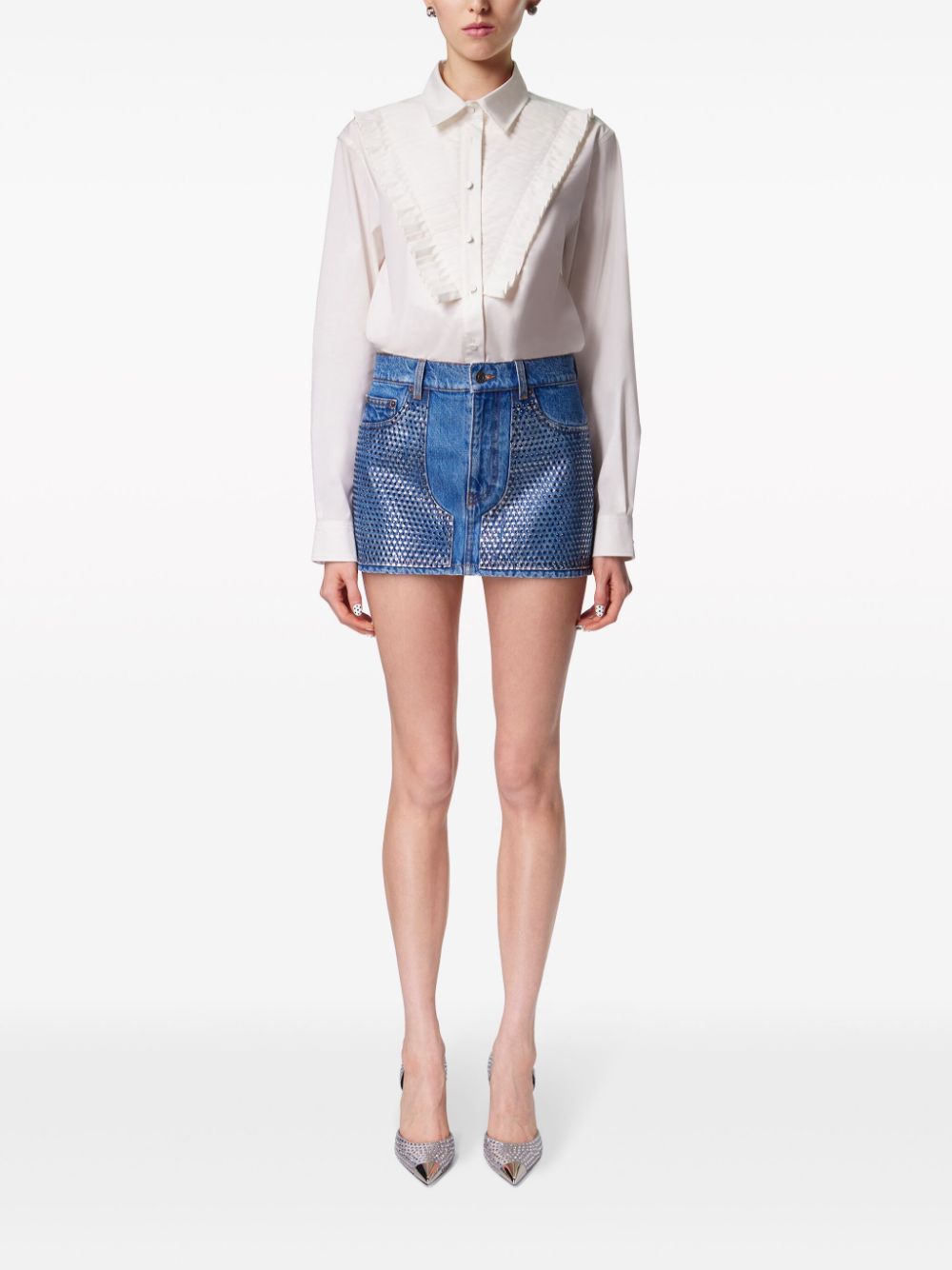 AREA  crystal-embellished denim miniskirt