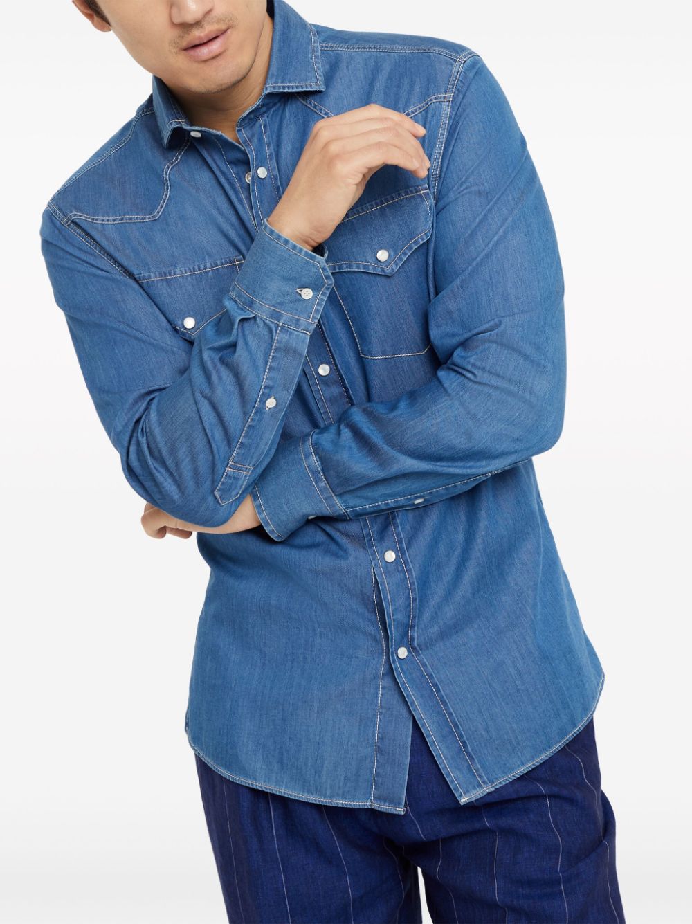 Brunello Cucinelli denim press-stud fastening shirt