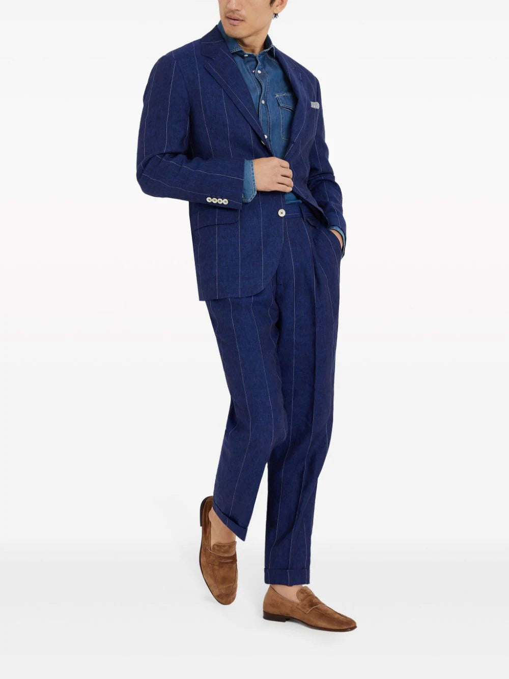 Brunello Cucinelli denim press-stud fastening shirt