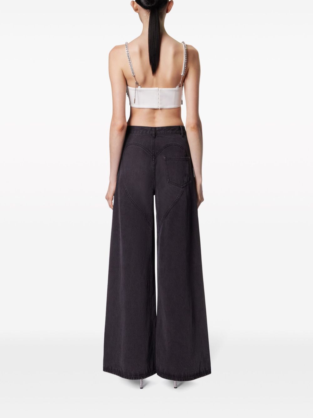 AREA  crystal-embellished high-rise wide-leg jeans