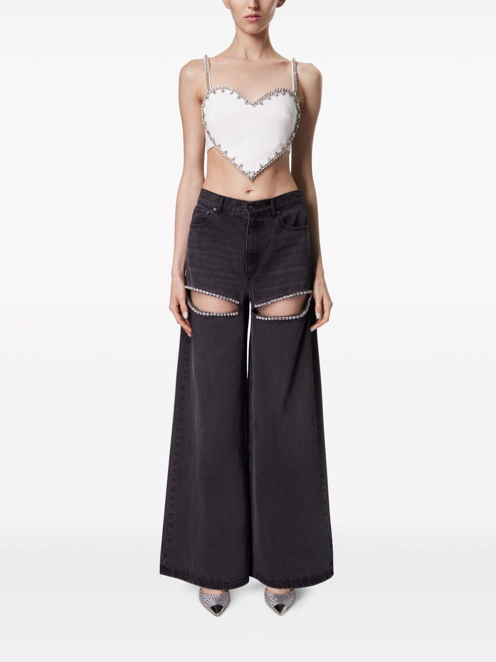 AREA  crystal-embellished high-rise wide-leg jeans