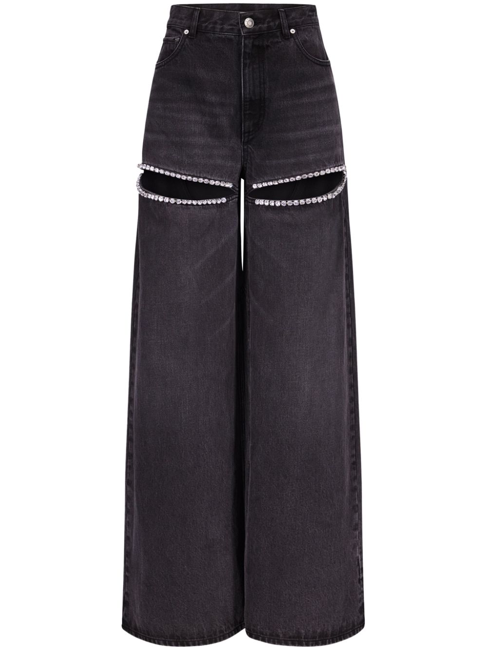 AREA  crystal-embellished high-rise wide-leg jeans