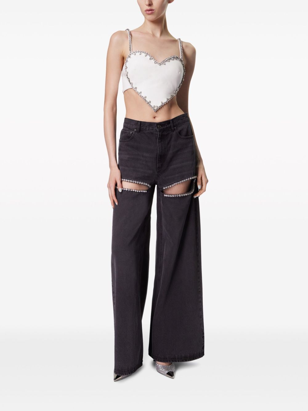 AREA  crystal-embellished high-rise wide-leg jeans