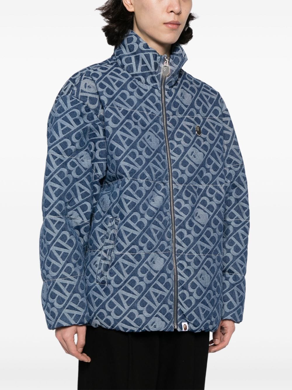 A BATHING APE® monogram-jacquard denim padded jacket