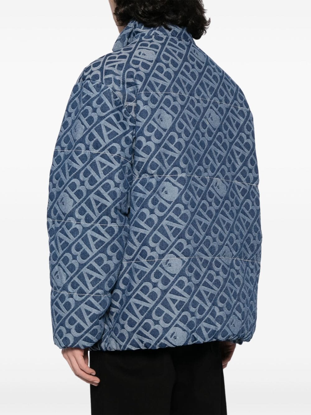 A BATHING APE® monogram-jacquard denim padded jacket