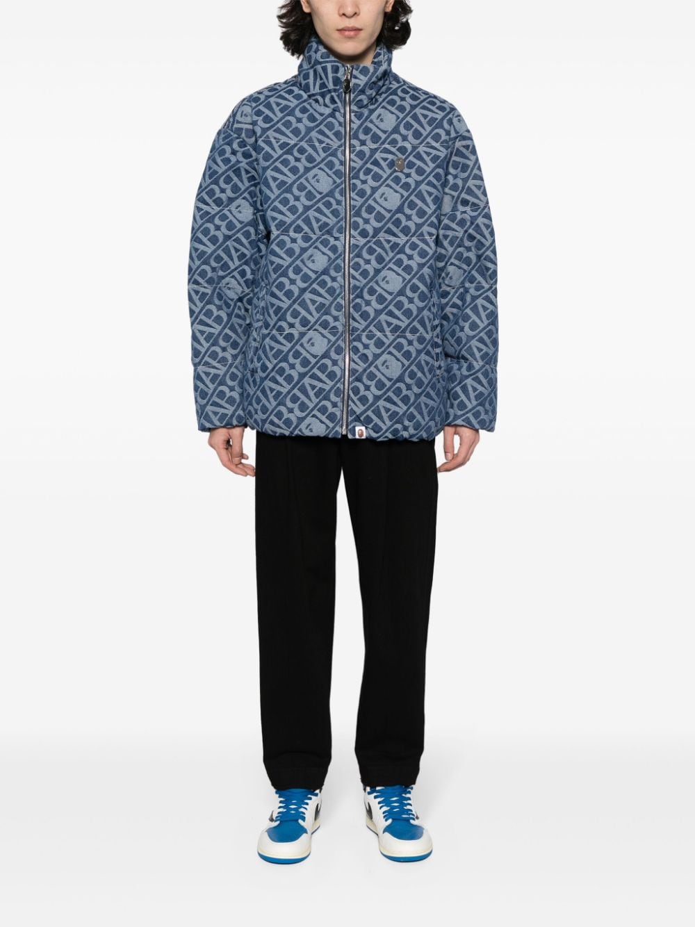 A BATHING APE® monogram-jacquard denim padded jacket