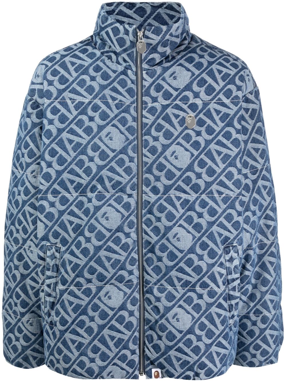 A BATHING APE® monogram-jacquard denim padded jacket
