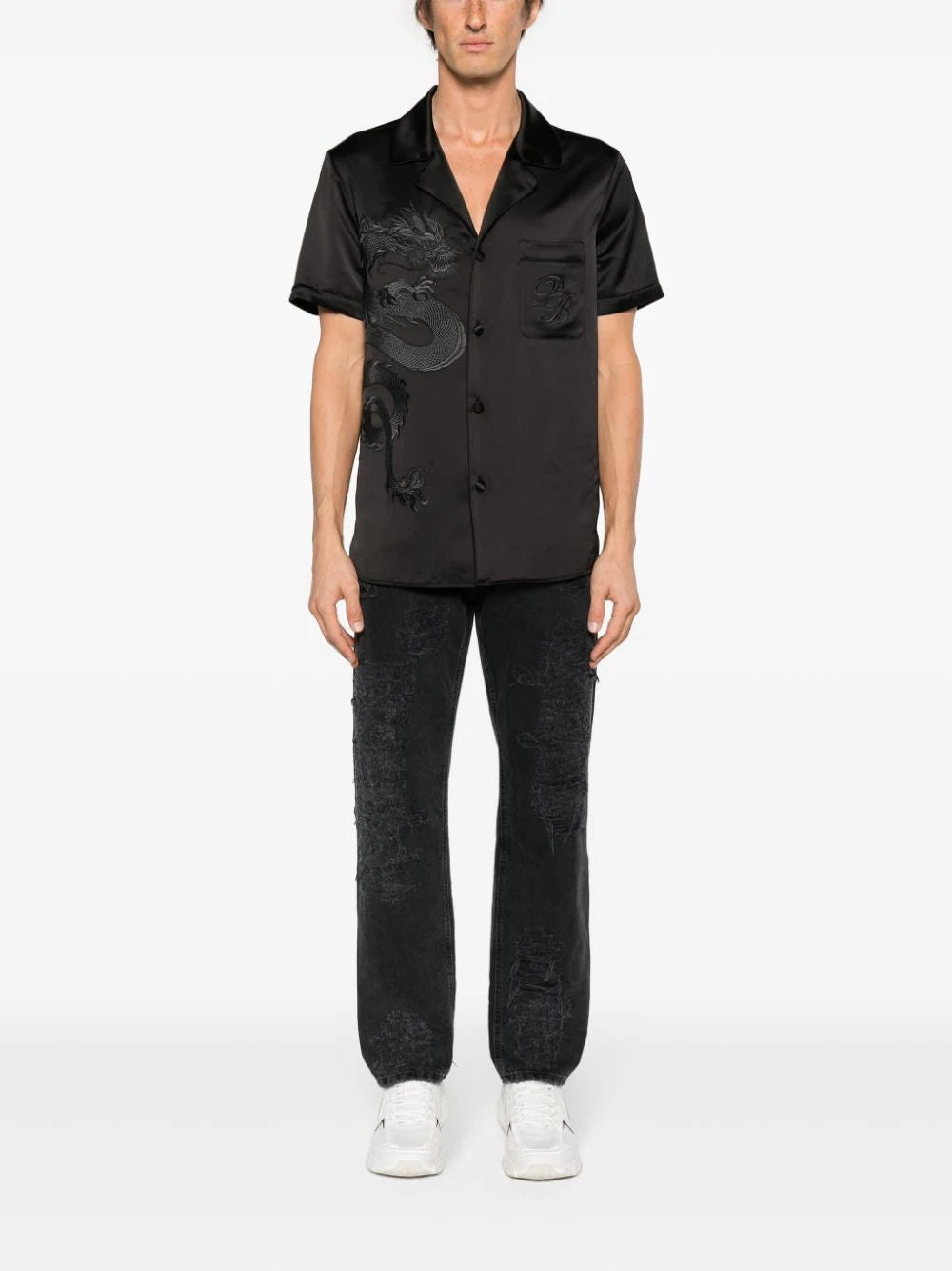Balmain  dragon-embroidered satin shirt