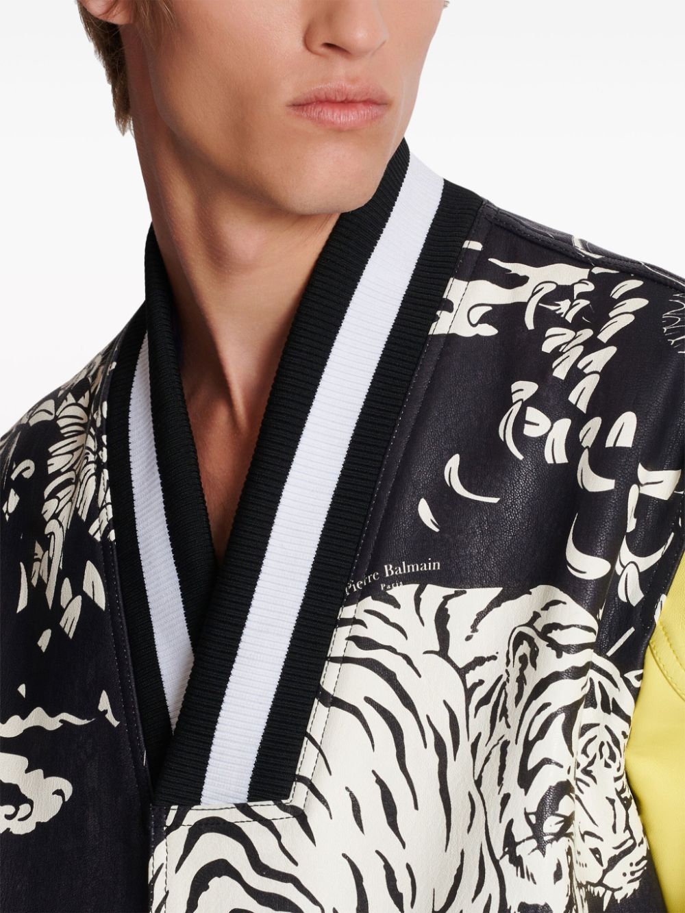 Balmain graphic-print leather varsity jacket