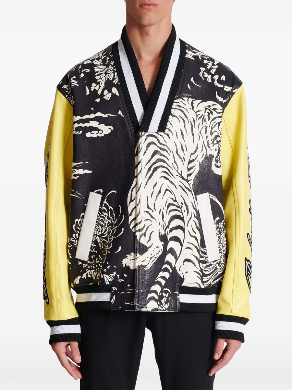 Balmain graphic-print leather varsity jacket