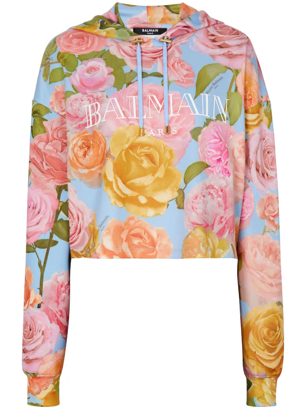 Balmain  floral-print cropped hoodie