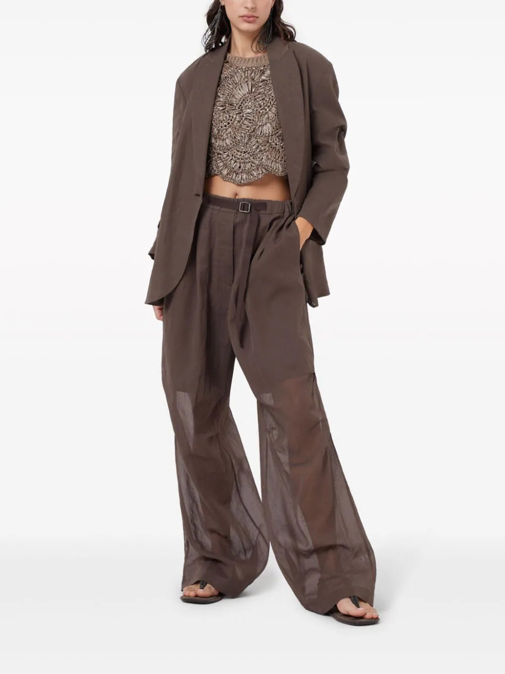 Brunello Cucinelli  semi-sheer wide-leg trousers